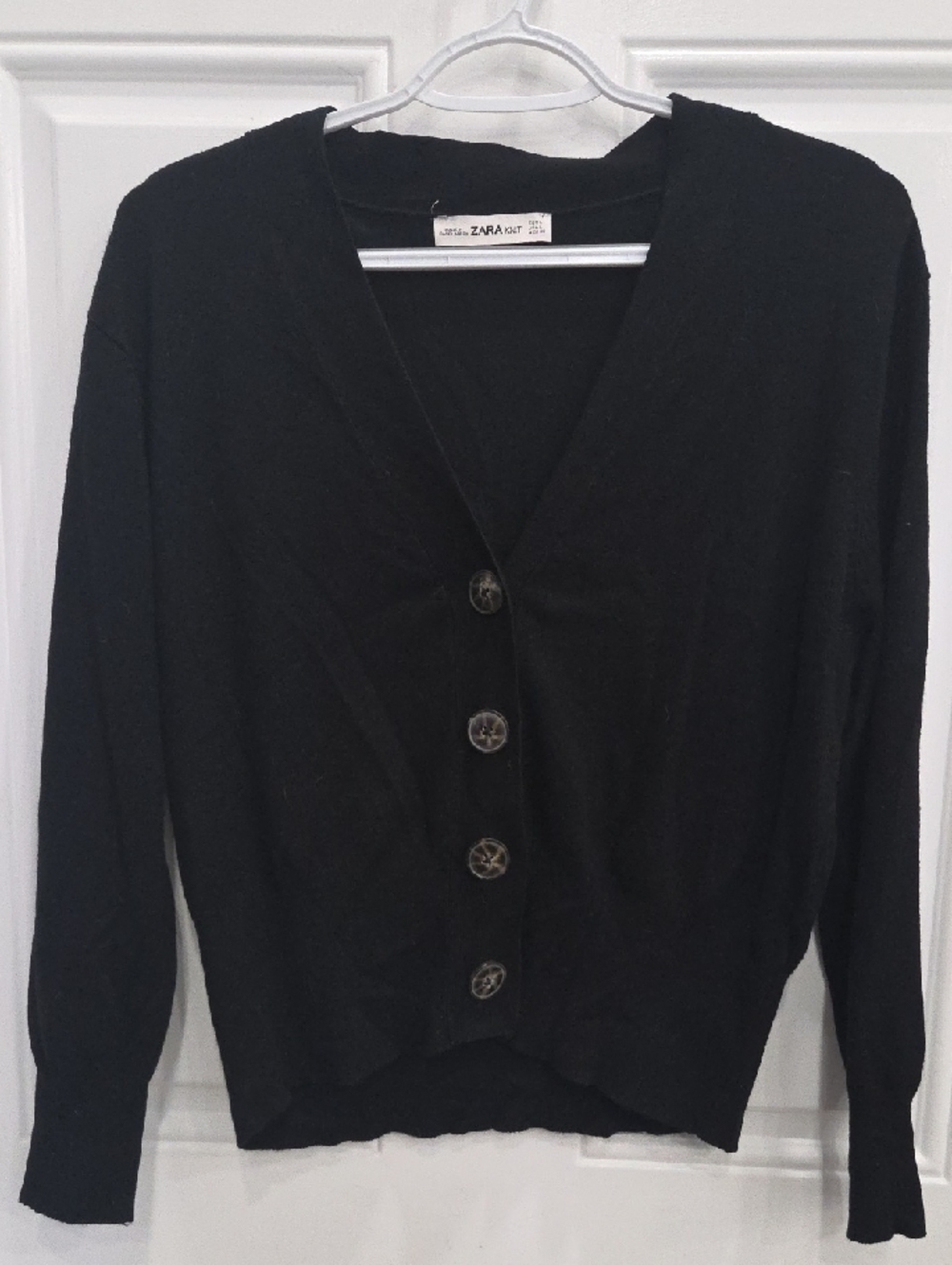 Zara Black Button-Front V-Neck Cardigan